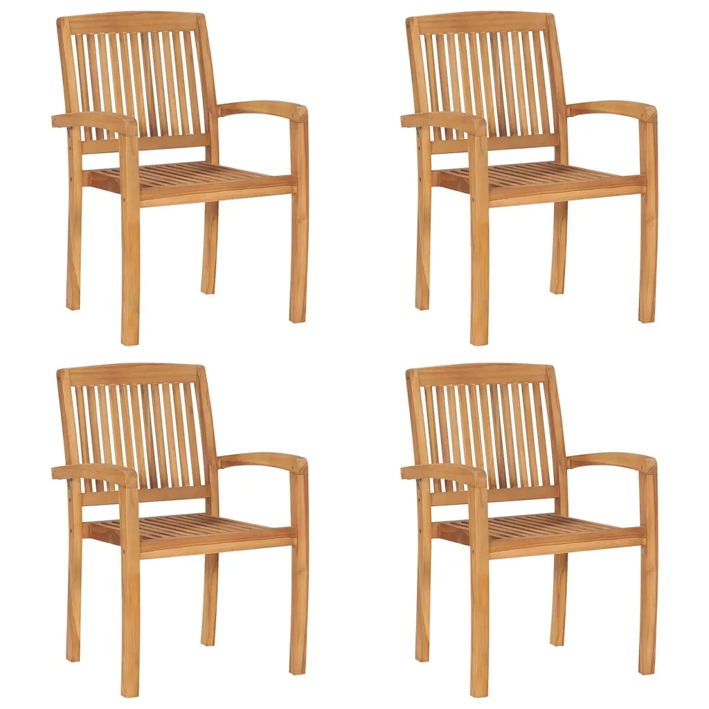 Sedie da Giardino Impilabili 4 pz con Cuscini Massello di Teak 3073217