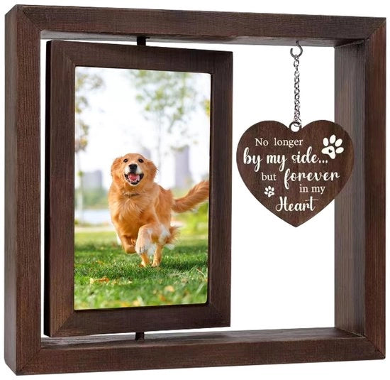 Fotolijst in legno 3D - Rotante - Ricordo per animali domestici 23x20,5 cm - Adatto per proprietari di cani e gatti