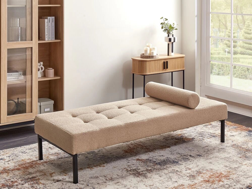 Chaise Longue Beige Boucle Soggiorno Camera da letto Gambe in metallo Stile moderno