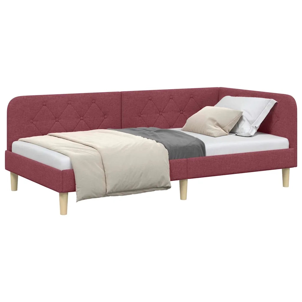 Letto singolo | Letto per adulti | Cornice del letto ad angolo Rosso Vino 90 x 200 cm Tessuto
