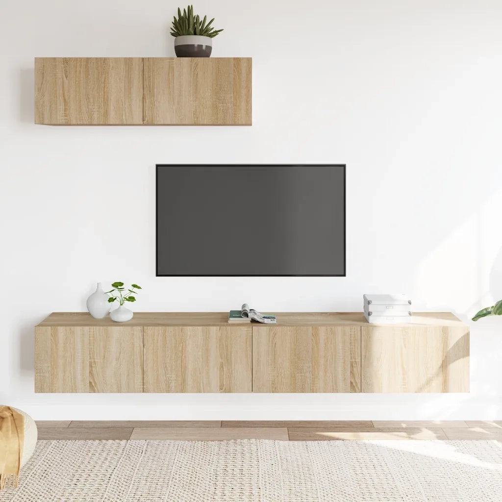 Set di Mobili Porta TV 3 pz Rovere Sonoma in Legno Multistrato