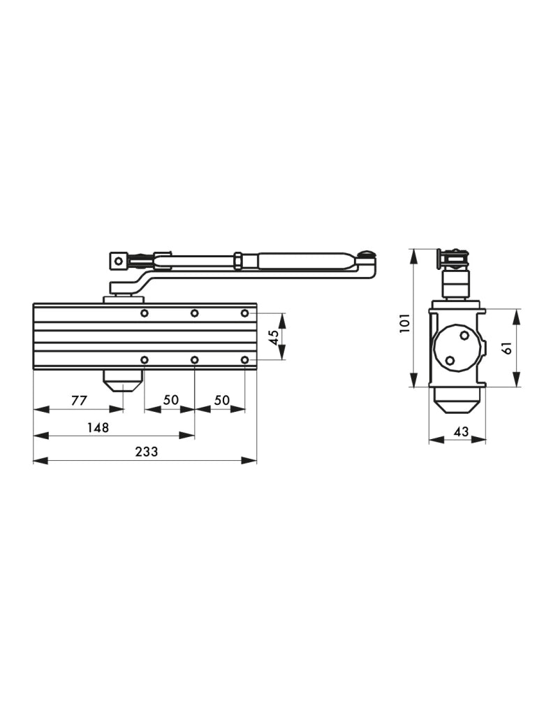 Chiudiporta spingiporta idraulico, portata 60kg, Design Forza 3, nero, antivandalismo, certificazione antincendio - THIRARD