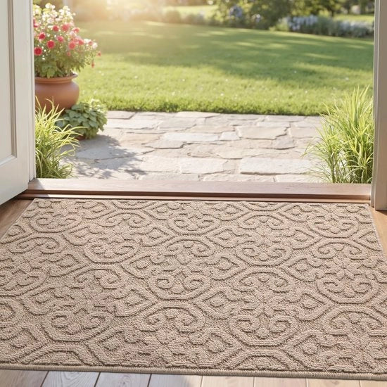 Mat di ingresso 44 x 76 cm - Mat del corridoio - Matrice antiscivolo - Mat di ingresso basso - Matrice di benvenuto - Assorbente - Beige