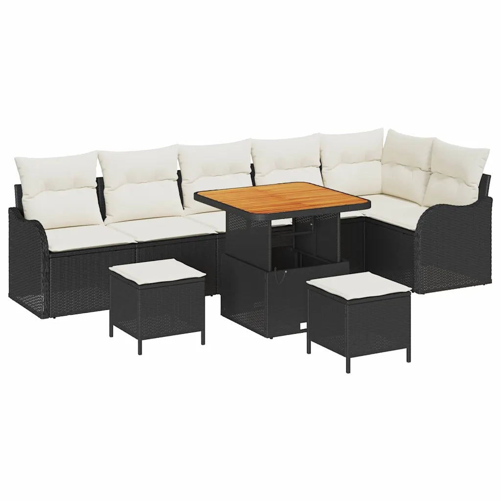 Set Divano da Giardino con cuscino 9 pcs Nero e Crema 3364230