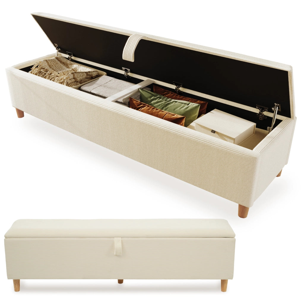 Panca da letto con vano contenitore, 165 x 38 cm, panca imbottita con meccanismo idraulico per il vano contenitore, adatta per camera da letto, soggio