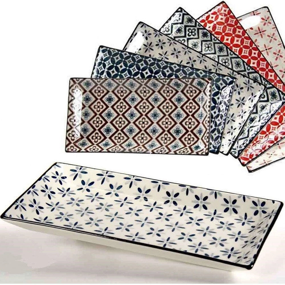 Trade Shop - Vassoio Rettangolare In Ceramica Decori Assortiti 24x12x1,8 Cm Cucina 737350 -