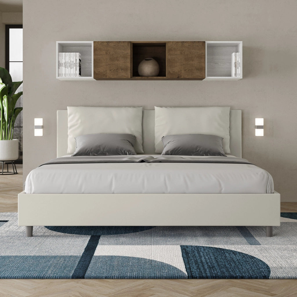 BS COM Letto matrimoniale king size senza rete imbottito 200x200 similpelle bianco