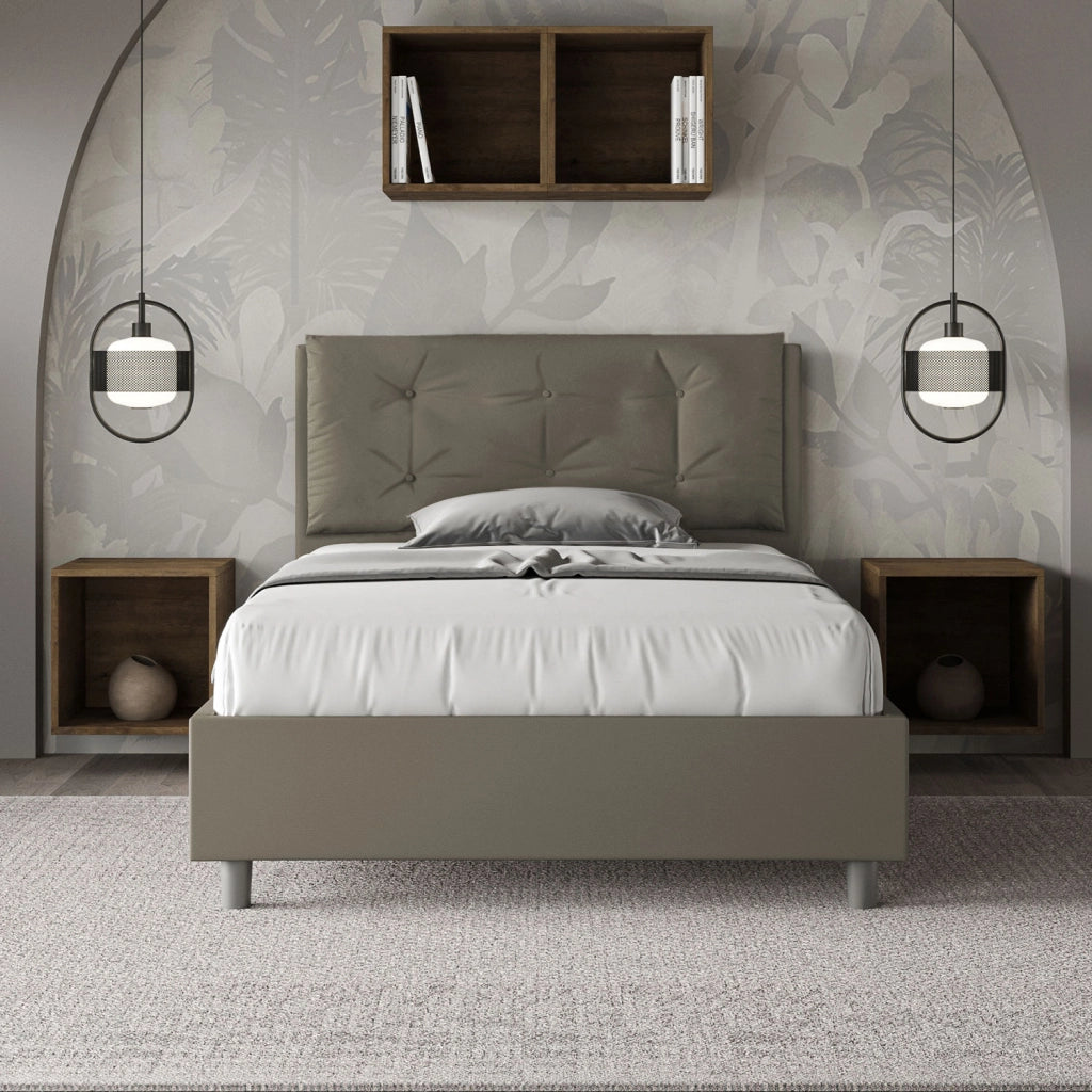 BS COM Letto una piazza e mezza con rete imbottito 120x190 similpelle cappuccino