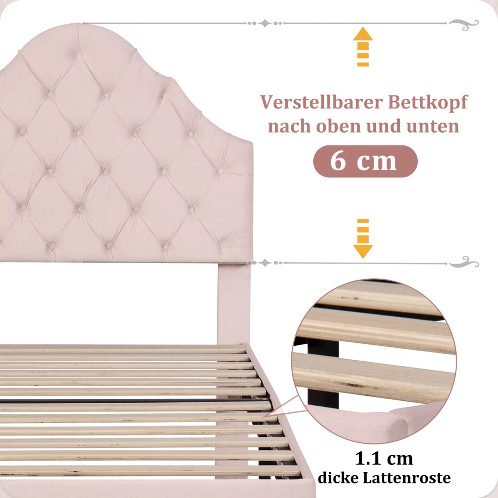 letto imbottito velluto rosa 90 x 200 cm