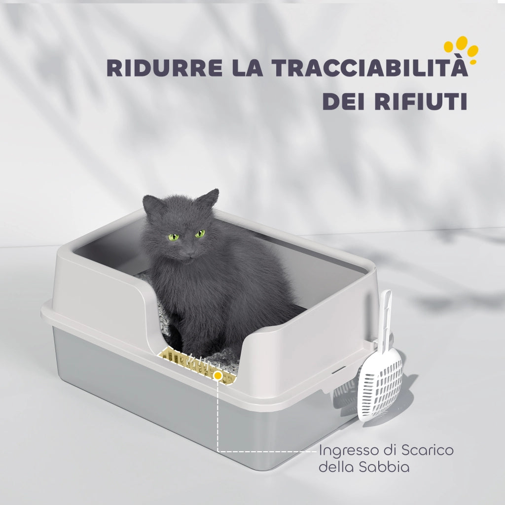 Lettiera per Gatti con Vassoio ¨C Minimal ¨C Acciaio Inox, Grigio, 60x40x28 cm