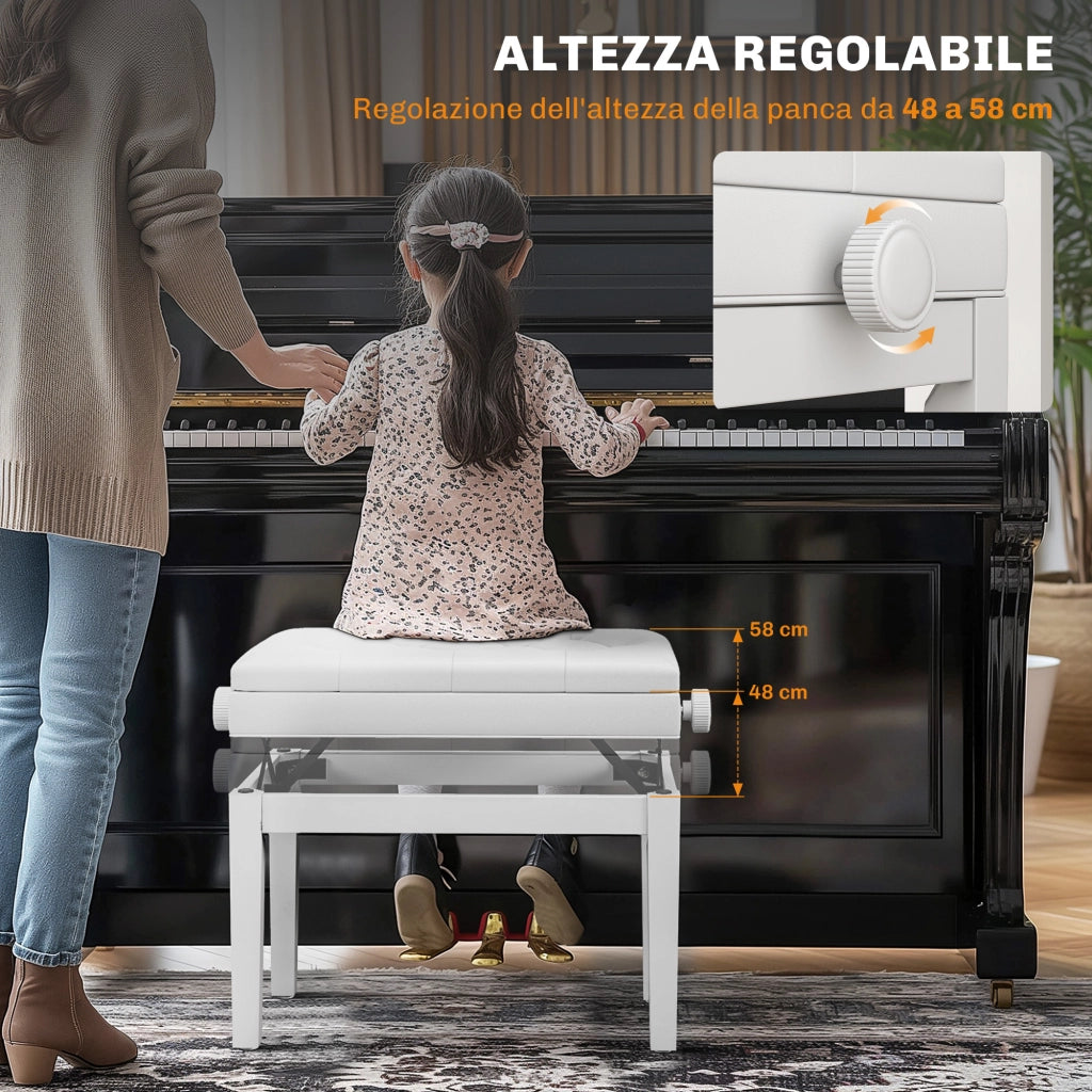 Sgabello Regolabile con Seduta Imbottita e Vano Portaoggetti ¨C Minimal ¨C Bianco 33x48-58 cm