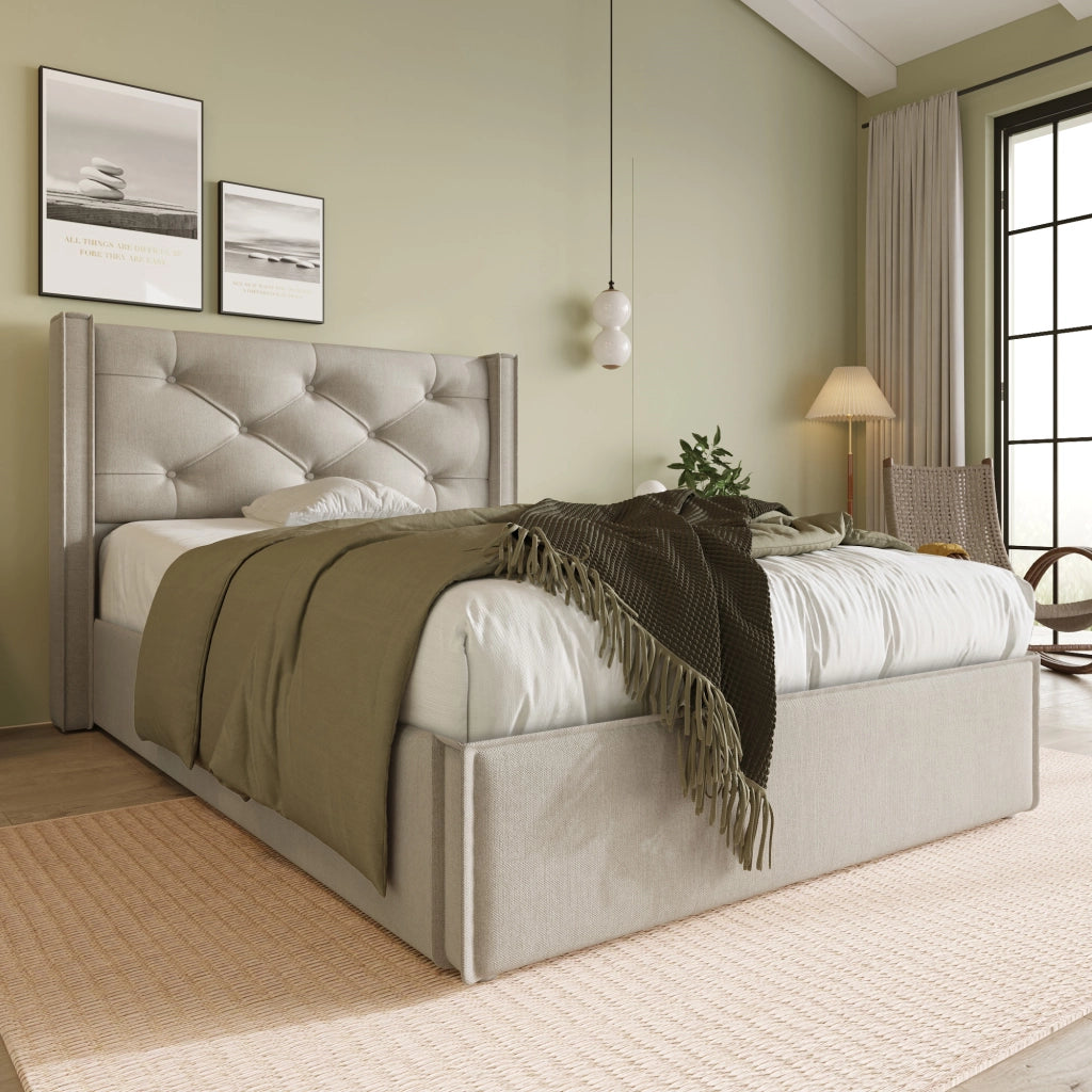 letto imbottito cotone grigio chiaro 90 x 200 cm