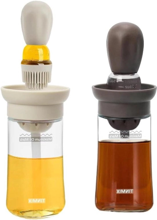 Set di due flaconi di olio e aceto con bottiglia di dispensa in silicone per barbecue - 180ml - T-OB22S - colore bruno grigio