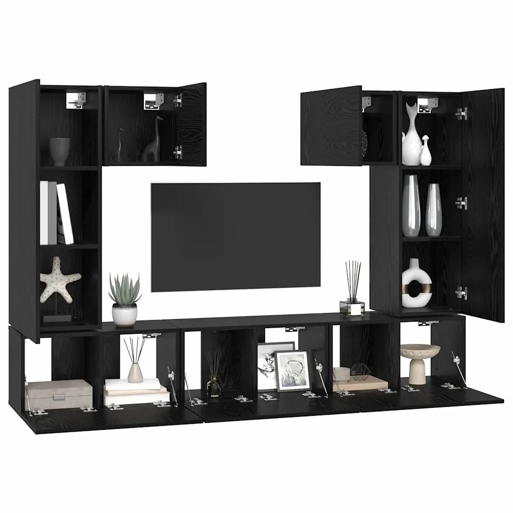 Set mobile TV 7 pz | Armadietto TV | Mobile Porta TV Rovere Nero Legno multistrato
