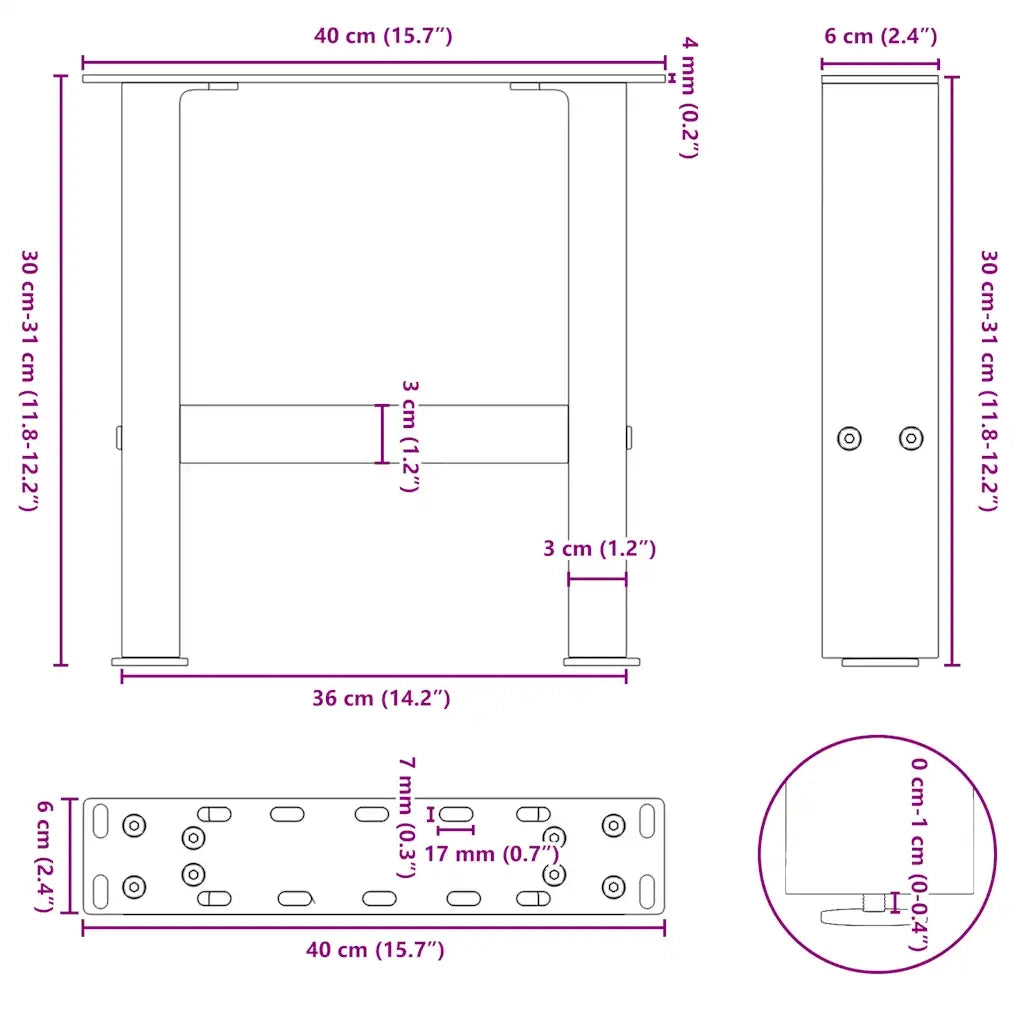 Gambe per Tavolino da Caffè Antracite 2 pz 40x(30-31) cm Acciaio 4013258