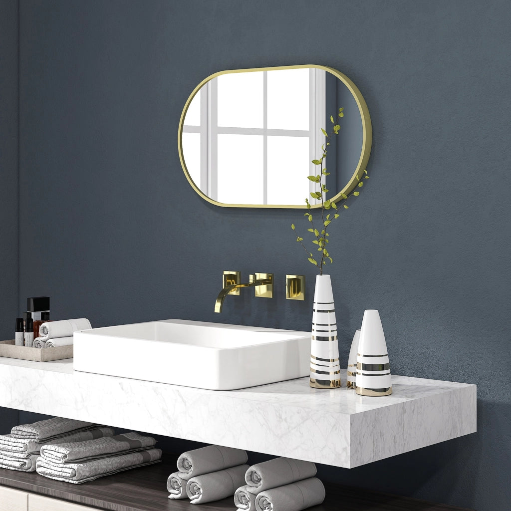 Specchio ovale da parete in alluminio ¨C Minimal ¨C dorato 40x70 cm