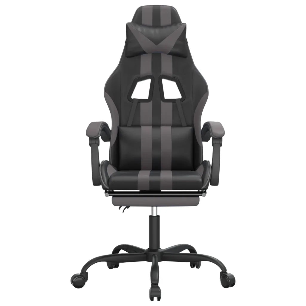 Sedia da Gaming | Sedia da e-sports Girevole Poggiapiedi Nero e Grigio Similpelle
