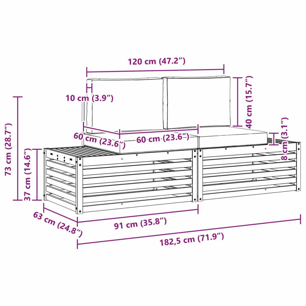 Set di divani da esterno-Sofa da giardino con cuscino 2 Pezzo Naturale e Crema