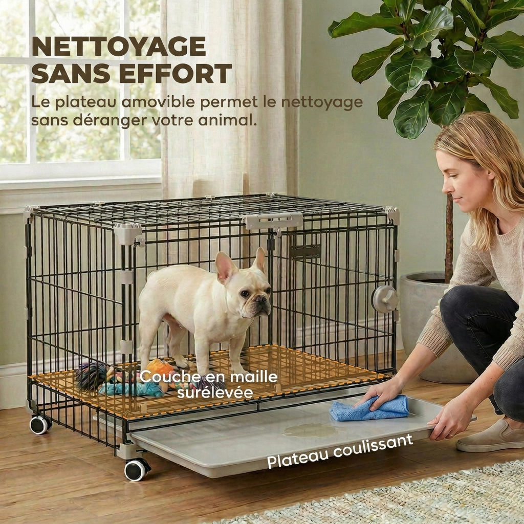 Gabbia per Cani con Ruote e Vassoio Rimovibile ¨C Xylo ¨C 60,5x45,5x54,5cm Nero