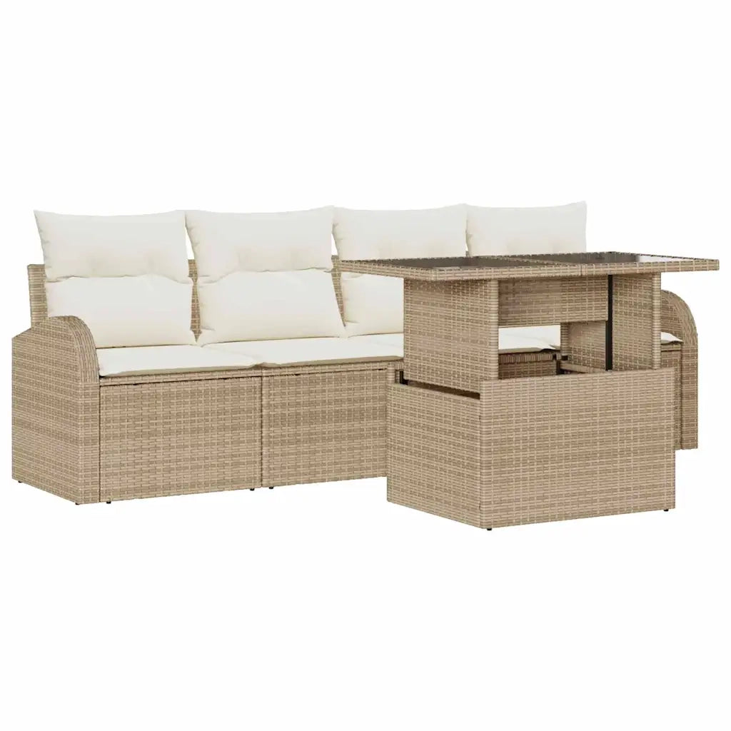 Set Divano da Giardino 5 pcs Beige Rattan in Polipropilene 3357284