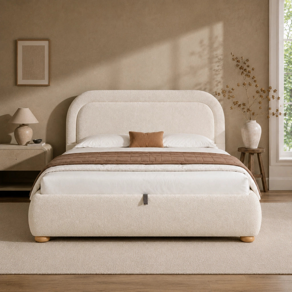 letto imbottito bouclé beige 140 x 200 cm