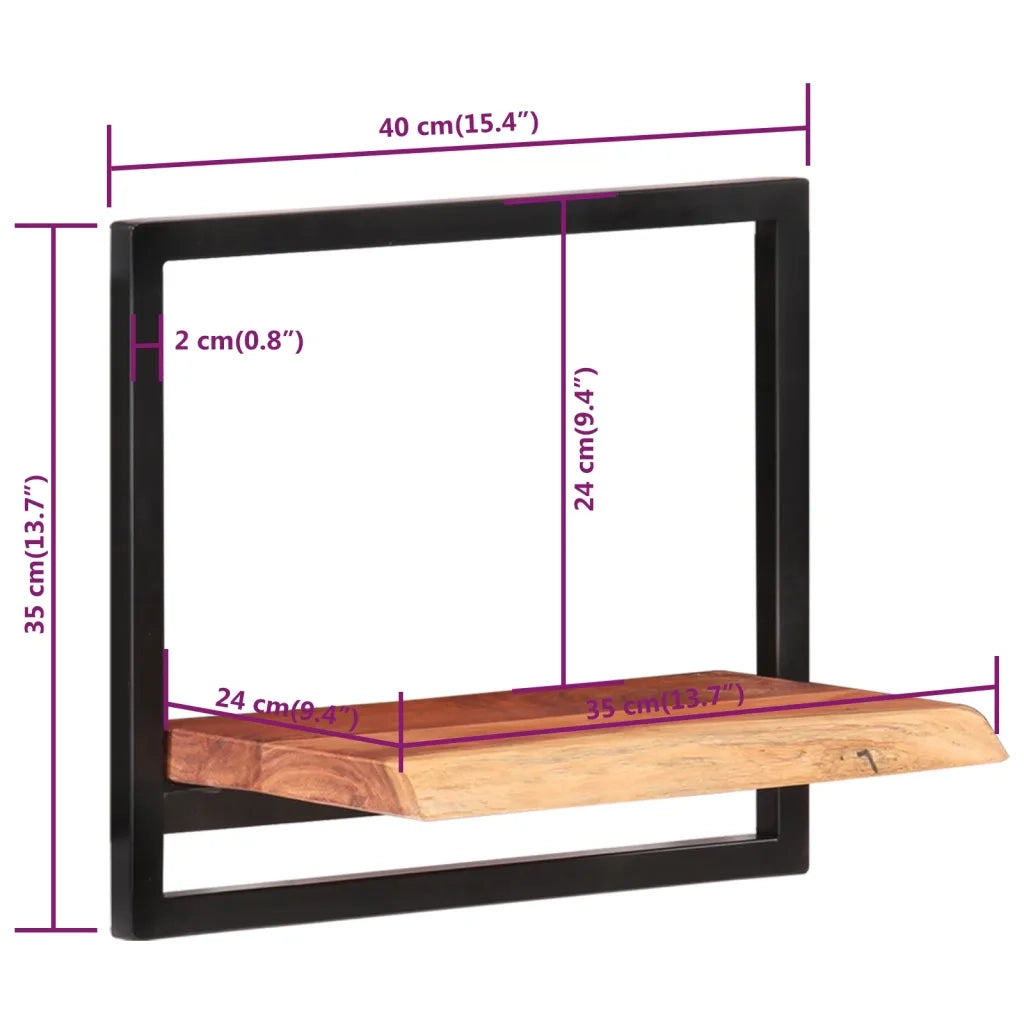 2 pz Mensole Parete | Mensola sospesa 40x24x35 cm Legno Massello Acacia e Acciaio
