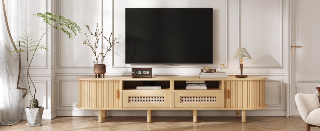 Cassettiera per TV Light Oak in MDF e legno; lunghezza 170 cm