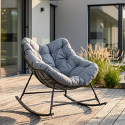 Sedia a Dondolo Villeneuve da Giardino con Cuscino Imbottito 85 x 90 x 91 cm - Nero / Grigio [en.casa]