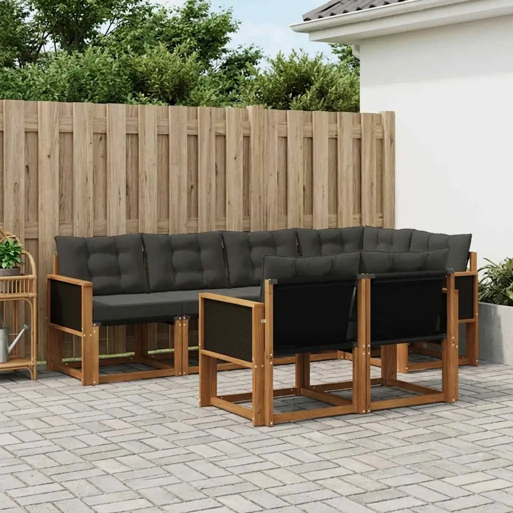 Set di divani da esterno con cuscino 7 pcs Naturale e Nero 3382008