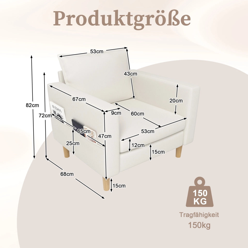Poltrona con Cuscino e Tasca Portaoggetti ¨C MINIMAL ¨C Tessuto, Design Nordico