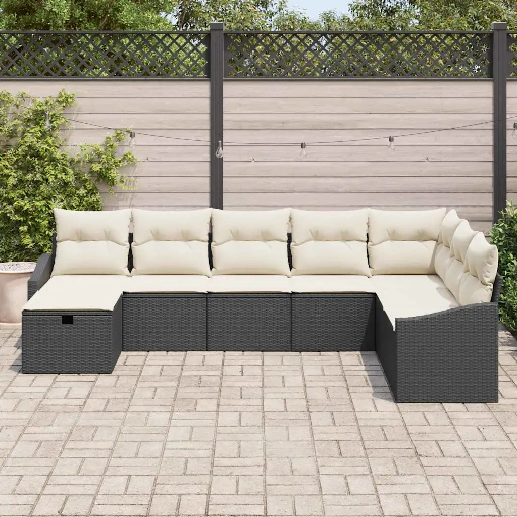 Set Divano da Giardino con cuscino 8 pcs Nero Poly Rattan