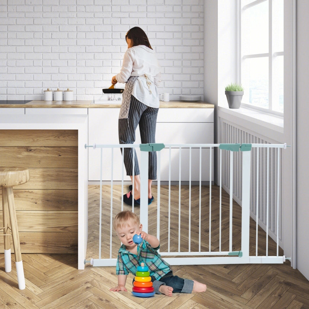 Cancelletto di sicurezza per bambini con larghezza regolabile, Cancelletto di sicurezza a chiusura automatica Bianco-Cancelletti di sicurezza