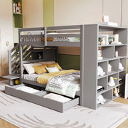 Letto a castello 90x200 cm con scala contenitore e cassetti, grigio