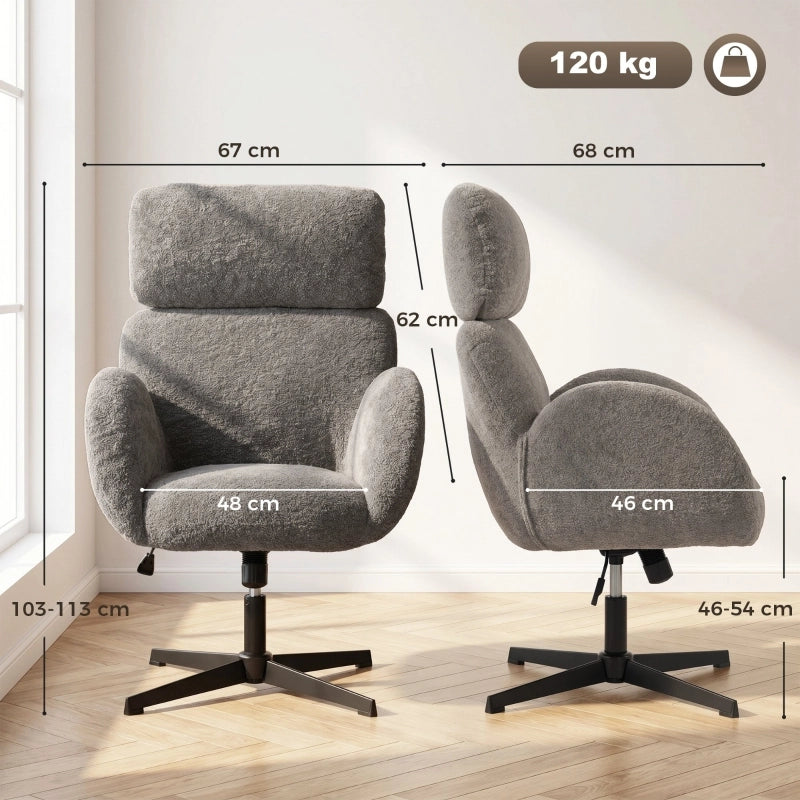 Sedia da ufficio con rivestimento in tessuto effetto velluto, sedia imbottita con base in acciaio, sedia da scrivania regolabile in altezza, grigia