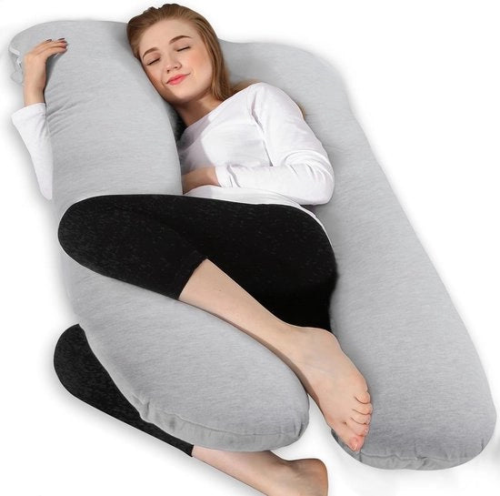 Cuscino per la gravidanza - Cuscino laterale per adulti - Cuscino laterale a U con Jersey - Copertura respirante cuscino U - Cuscino per alimentazione - Cuscino per signore e laterali (Jersey, Grigio fresco)