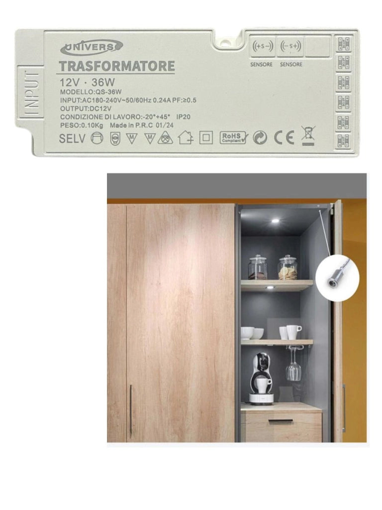Alimentatore Trasformatore 12V 36W per Strisce LED 12V per Sensori di Movimento Mobili Armadi