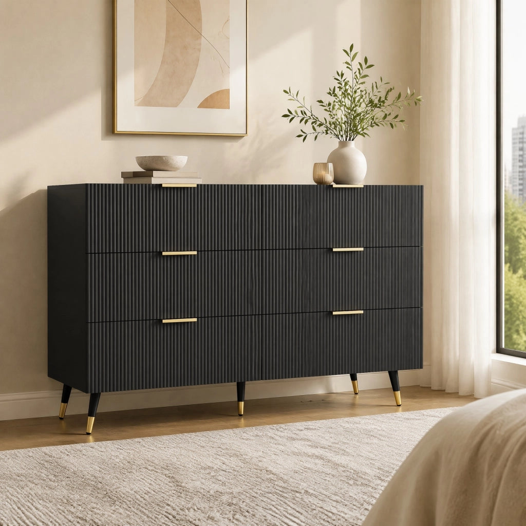 CREDENZA con 6 cassetti 120x77x40 cm truciolare nero e oro