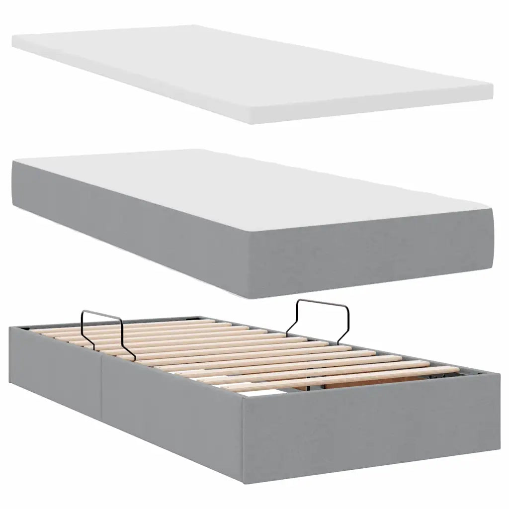 Letto con contenitore e LED Grigio chiaro 100 x 200 cm Tessuto 3371250
