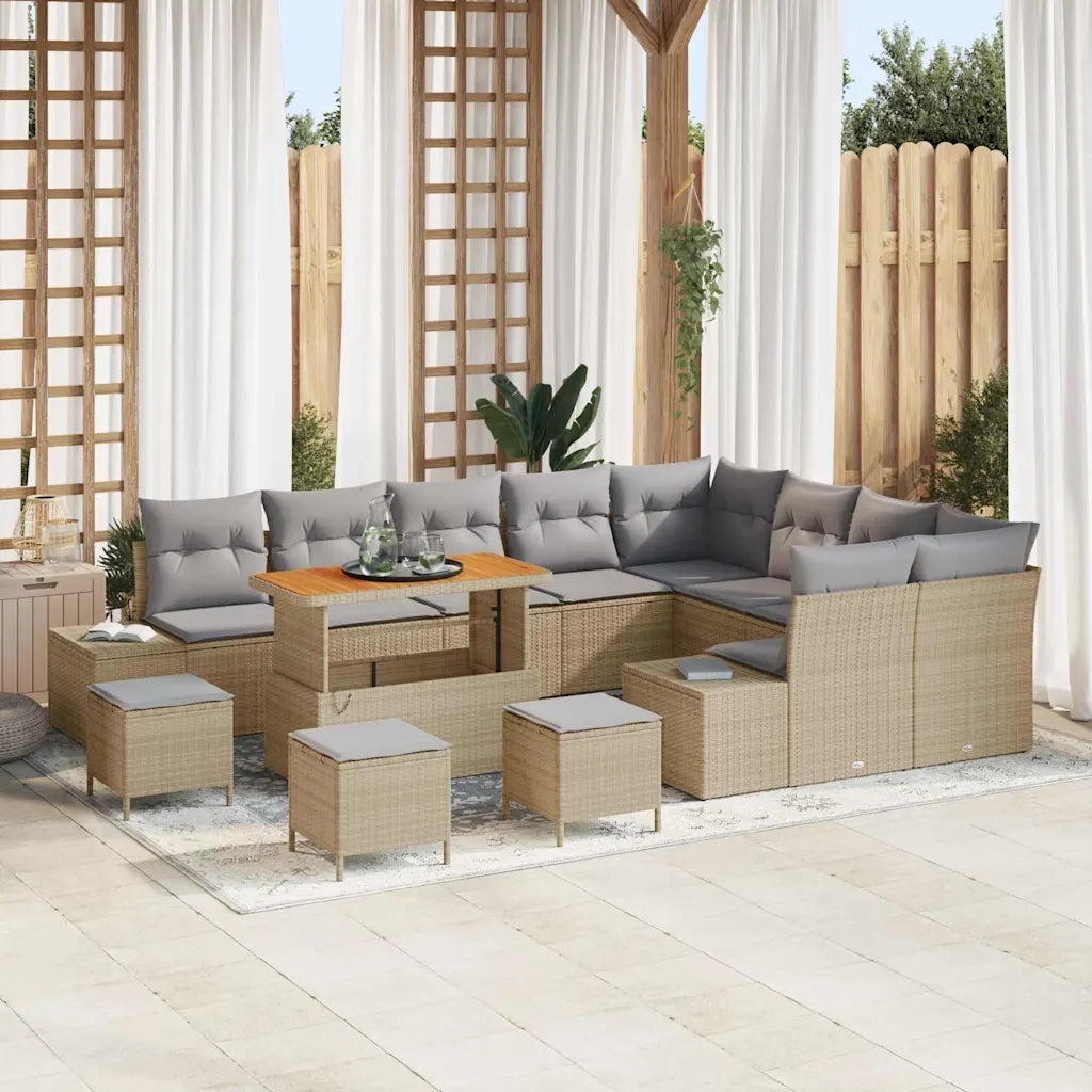 Set Divano da Giardino con cuscino 13 pcs Beige Poly Rattan