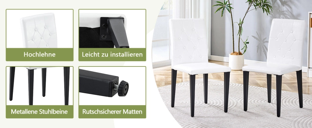 Set di 4 sedie da pranzo in bianco e nero: lusso discreto. La scelta ideale per le sale da pranzo in stile europeo, con gambe in metallo nero per una