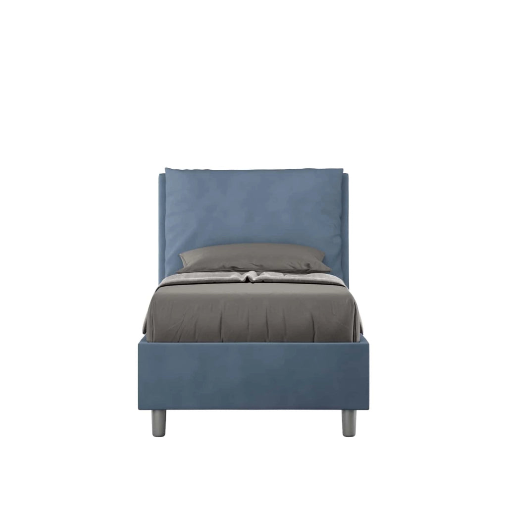 BS COM Letto singolo senza rete imbottito 90x190 microfibra blu