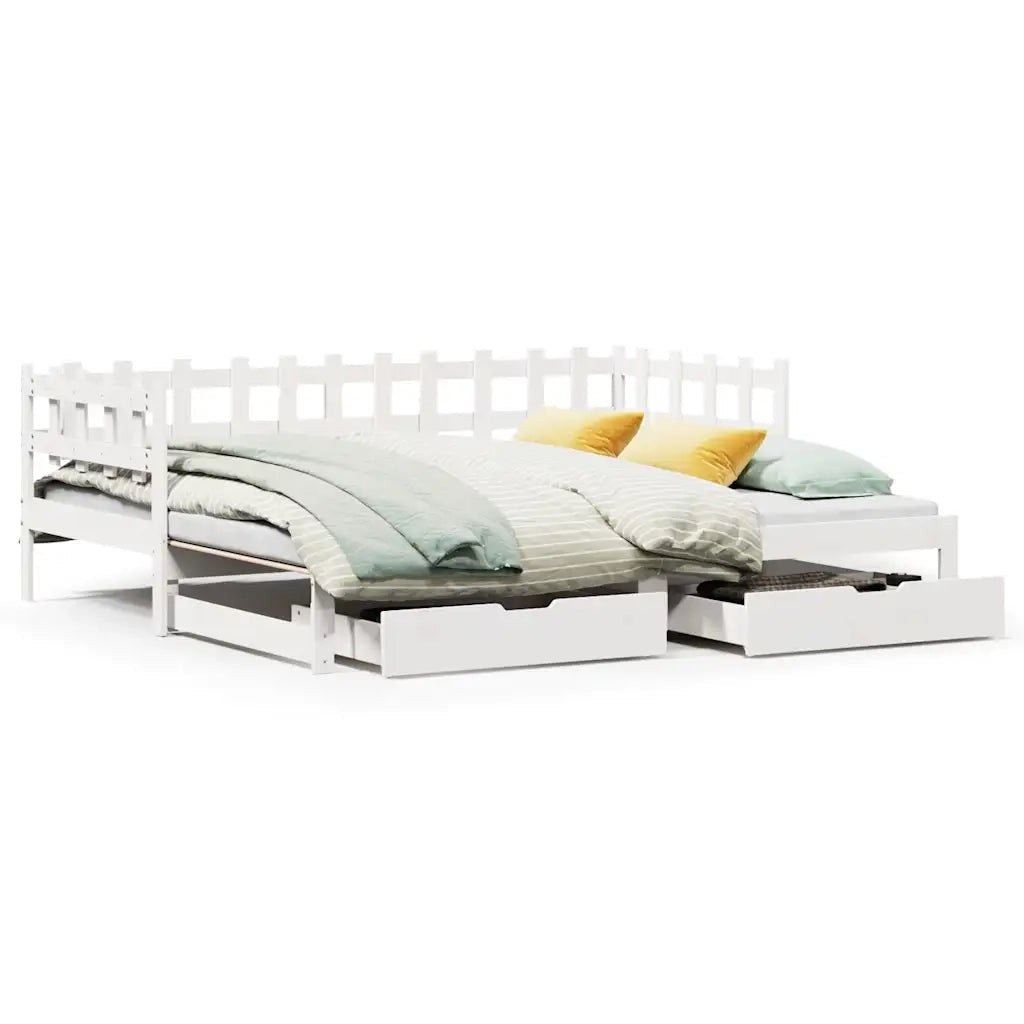 Letto singolo | Letto per adulti | Letto Estraibile con Cassetti senza Materasso Bianco 90x200 cm