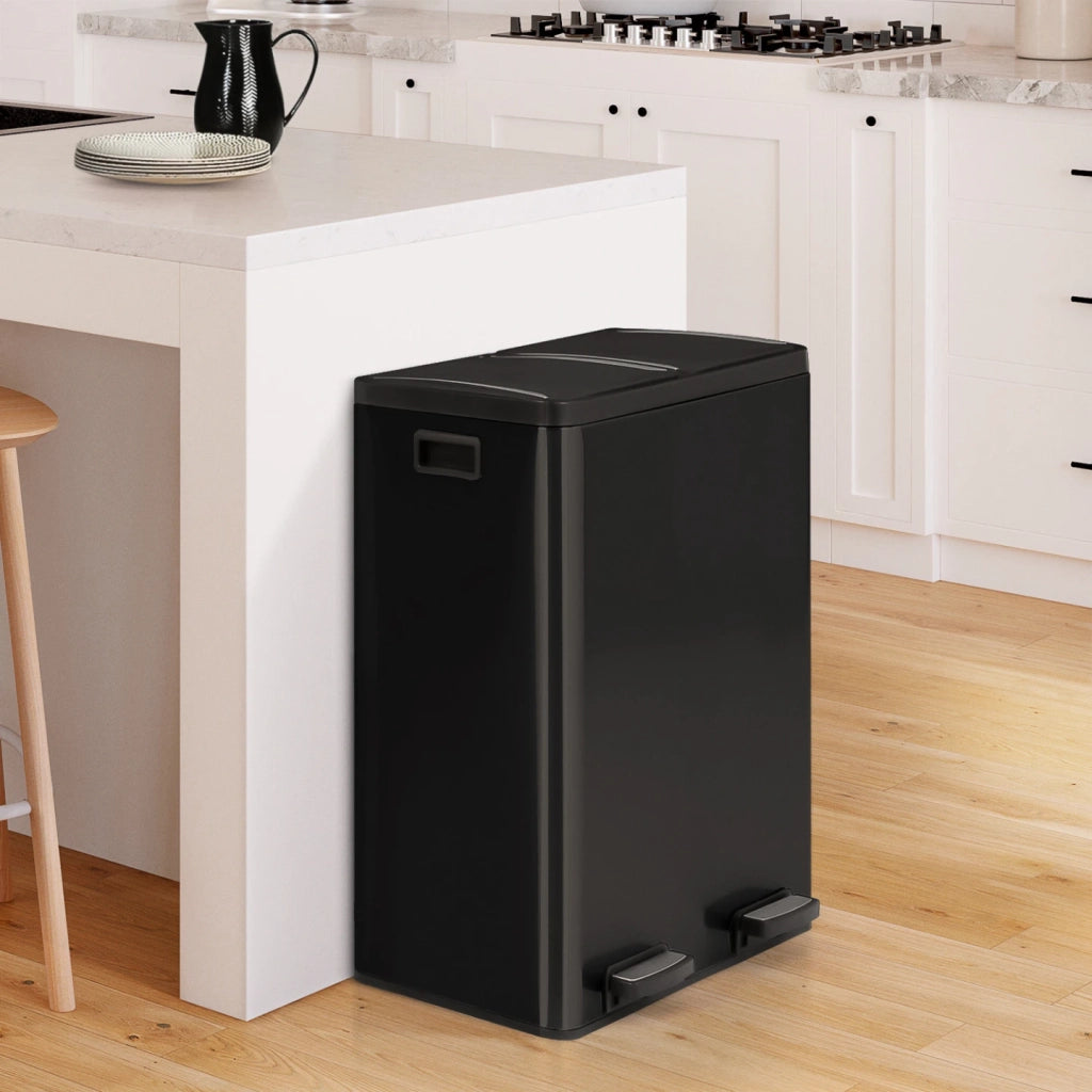 IDMarket - Bidone da cucina a selezione selettiva 2 x 30L nero 2 secchi estraibili e pedali in metallo