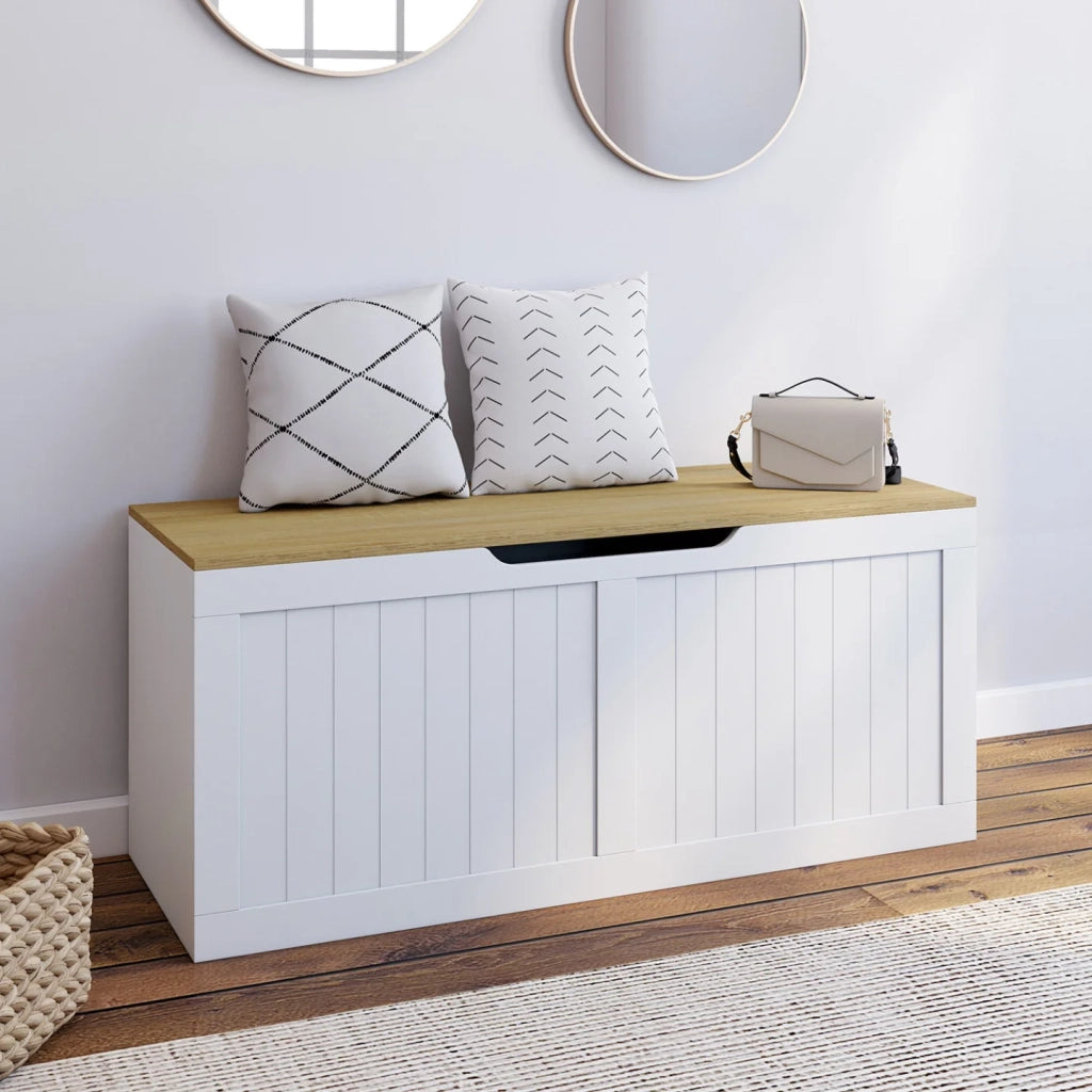 IDMarket - Cassapanca LEON in legno e bianco 100 cm