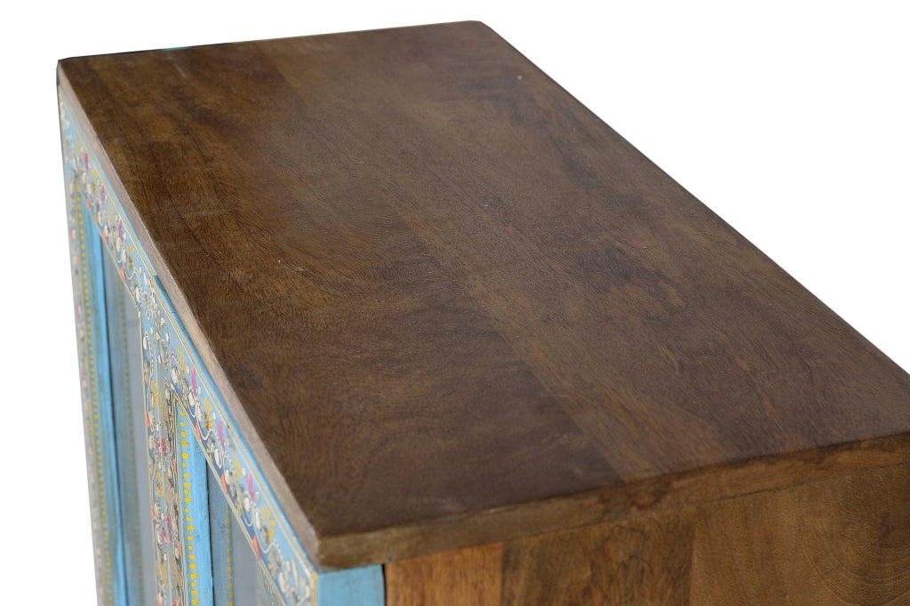 Comò 7 cassetti e 2 ante in legno di mango dipinto a mano