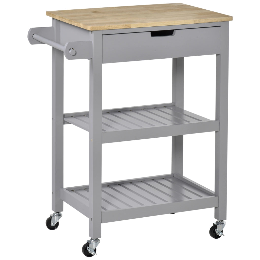 Carrello da cucina con ruote ¨C Xylo ¨C legno di hevea, 2 ripiani, 1 cassetto