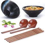 Set di 2 comuni per ramen, 6 pezzi, con cucchiaio e bastoncini per mangiare, servizio di ciotola antiscivolo per ramen, insalata, muesli, 1000 ml, 20 x 20 x 8 cm