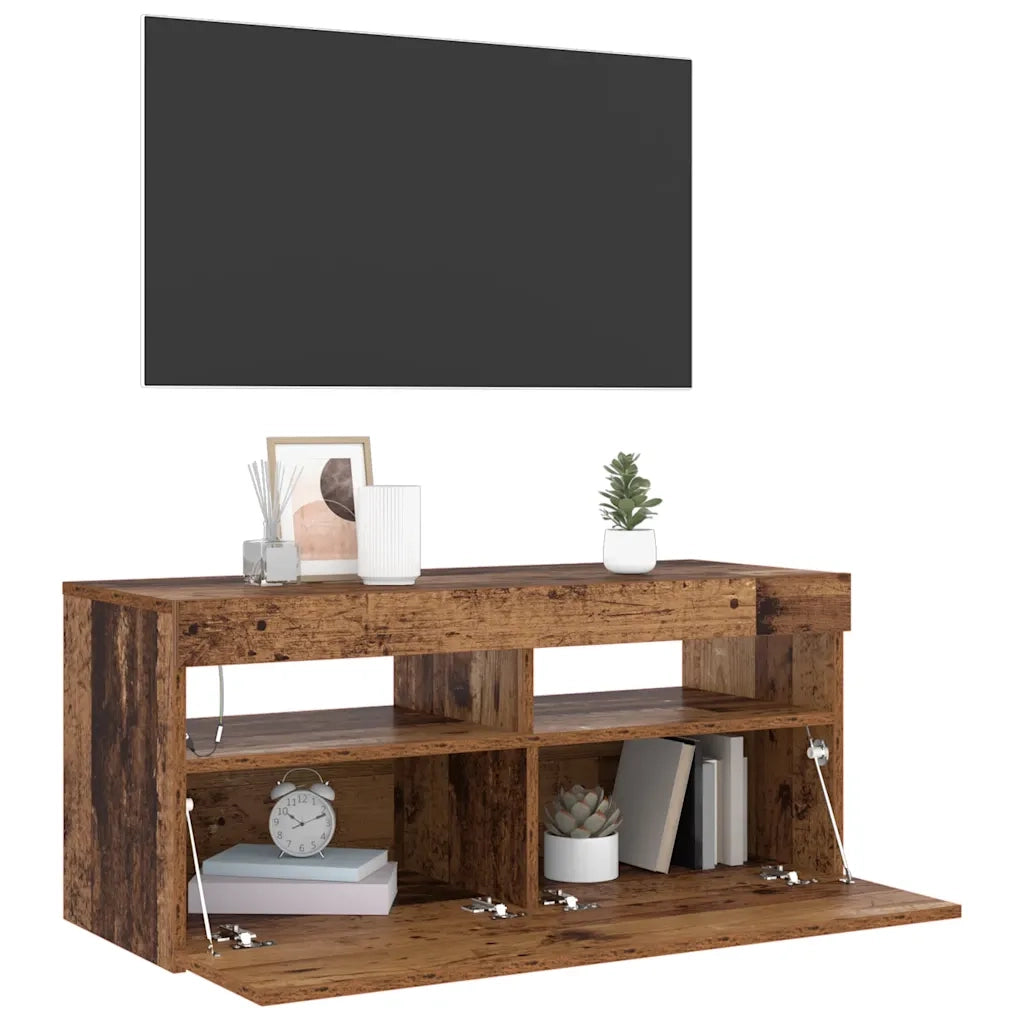 Mobile TV | Armadietto TV | Mobile Porta TV con LED Legno Antico 90x35x40 cm Multistrato