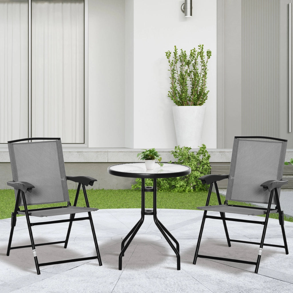 Set giardino 3 pezzi tavolo rotondo vetro temperato 2 sedie pieghevoli reclinabili ¨C Xylo ¨C Textilene grigio