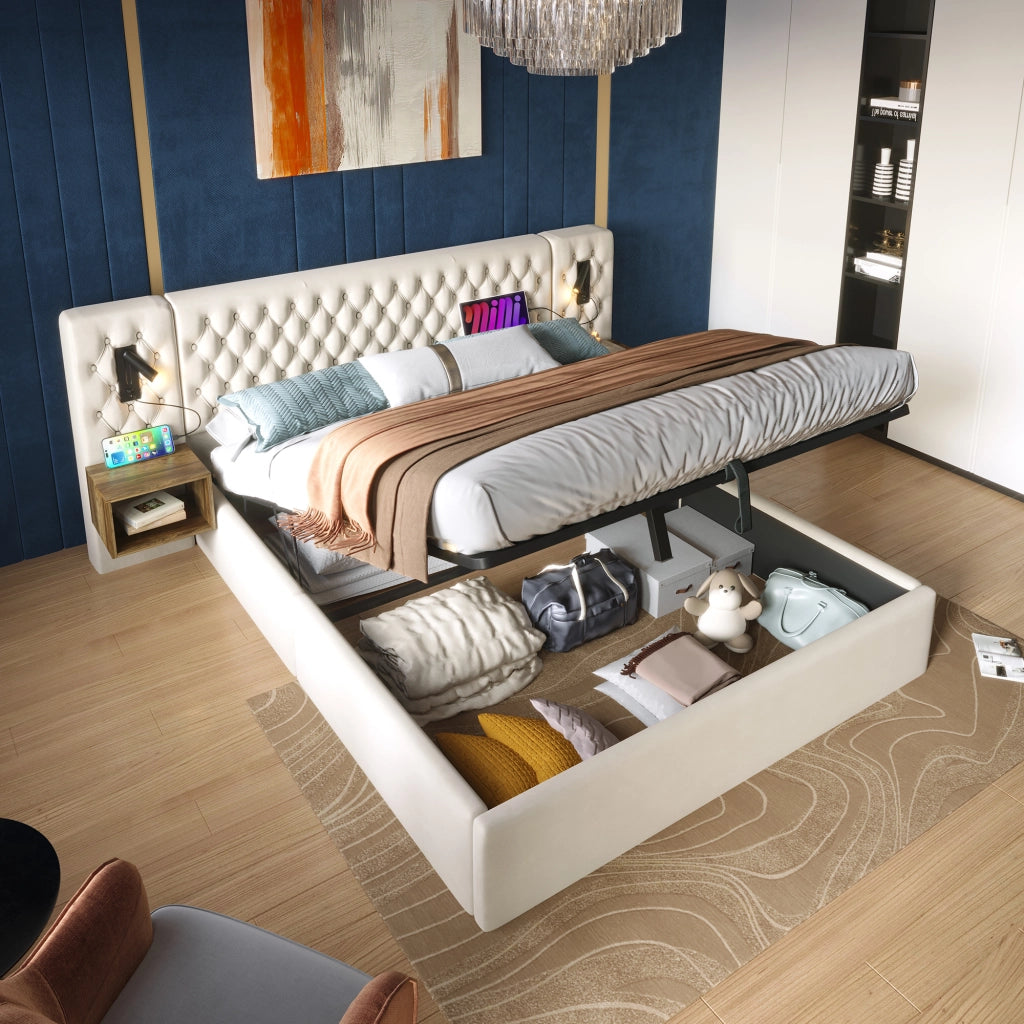 letto imbottito velluto beige 160 x 200 cm